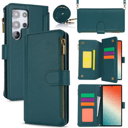 Pattintható tok a Samsung Galaxy S24 Ultra, Wallet Zipper Pocket RFID, vállpánttal, fekete
