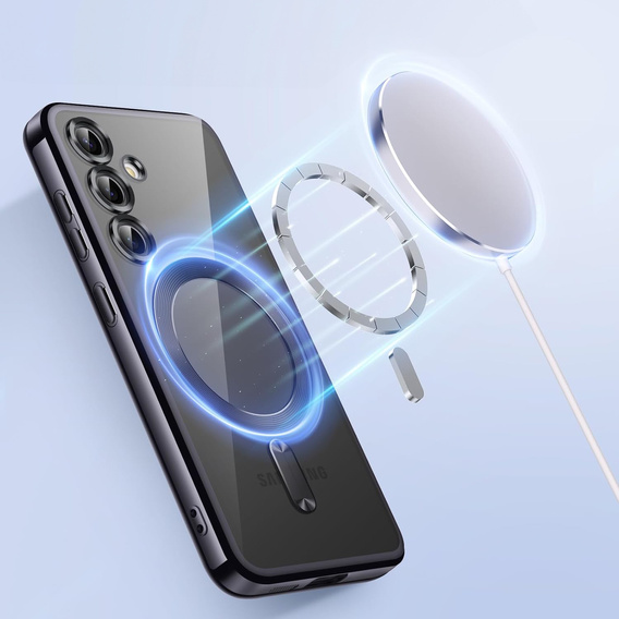 Tok Samsung Galaxy S25-hoz, Electro MagSafe, fekete + üveg a képernyőhöz