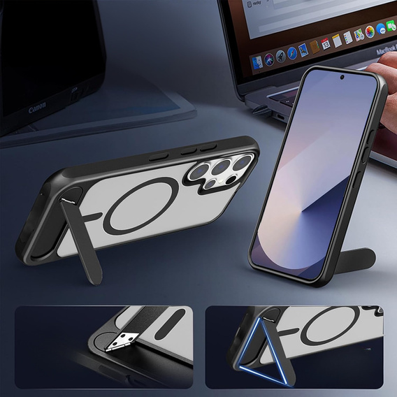 Tok Samsung Galaxy S25 Ultra, Kickstand Matt Case, MagSafe, fekete