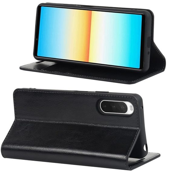 Pattintható tok a Sony Xperia 10 IV, Split Leather Wallet, fekete