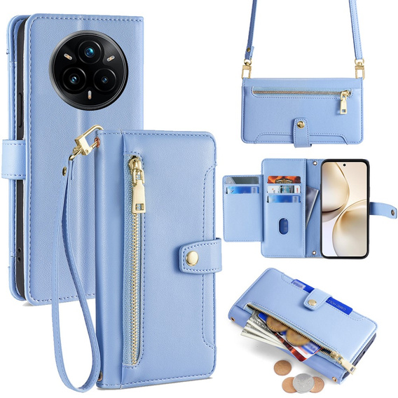 Pattintható tok a Realme 14 Pro 5G, Wallet Zipper Pocket, kék