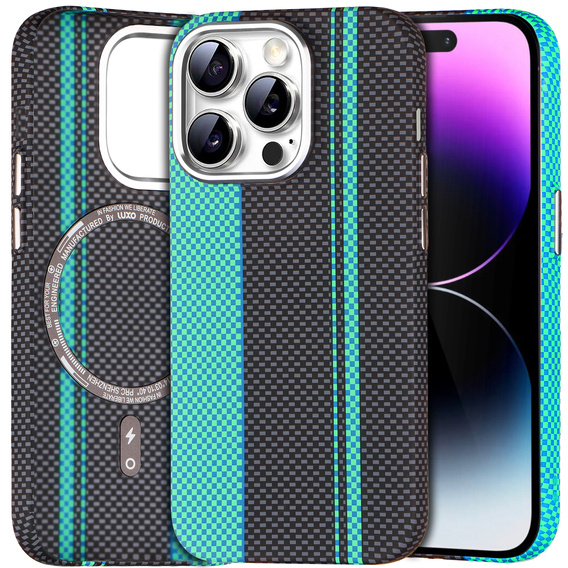 Tok iPhone 14 Pro, Carbon Fiber MagSafe, fekete / kék