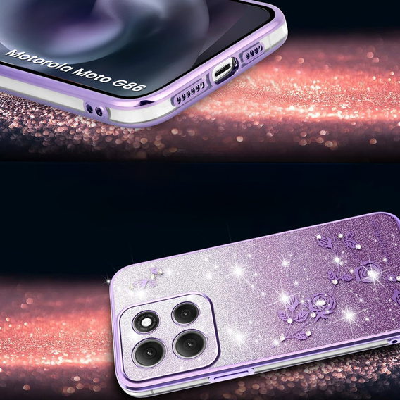 Tok Motorola Moto G86 5G, Glitter Flower, lila