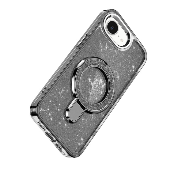 Az iPhone 16e tok, Glittery Magnetic Kickstand, fekete