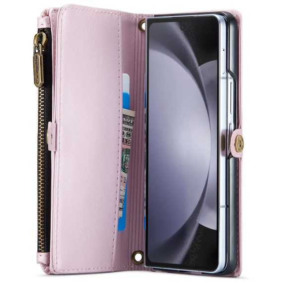 Tok CASEME Samsung Galaxy Z Fold6 5G, RFID Leather Wallet, vállpánttal, rózsaszín