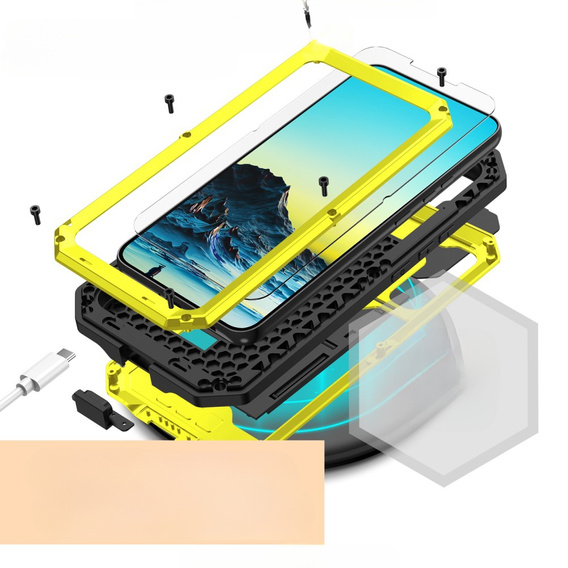 Páncélozott tok a Samsung Galaxy S22, R-JUST CamShield Slide, sárga