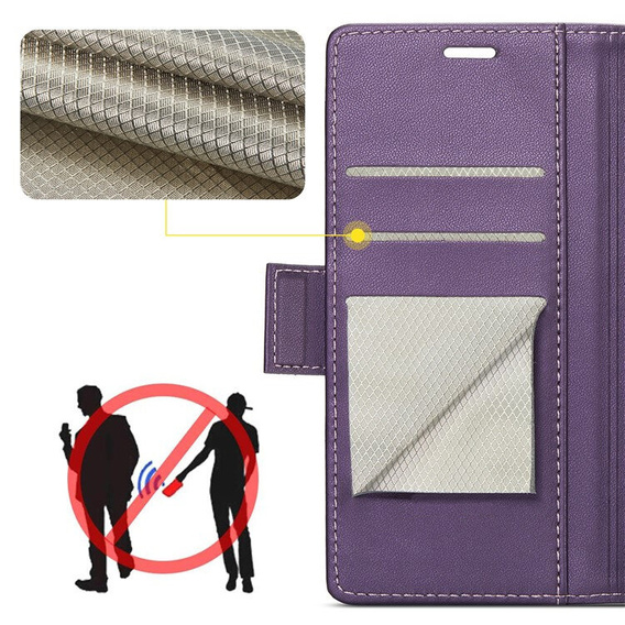 Tok Xiaomi 14T Pro, ERBORD Glossy Litchi, pénztárca patenttal, lila
