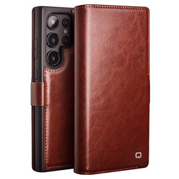 Flip tok Samsung Galaxy S25 Ultra, QIALINO Leather Wallet, sötétbarna