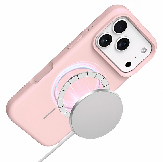 Szilikon tok iPhone 17 Pro Max készülékhez, MagSafe, ütésálló, rózsaszínű