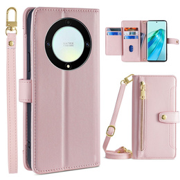 Pattintható tok a Honor Magic5 Lite, Wallet Zipper Pocket, rózsaszín
