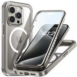 Tok iPhone 15 Pro, páncélozott teljes védelem 360° MagSafe, képernyőüveg, szürke