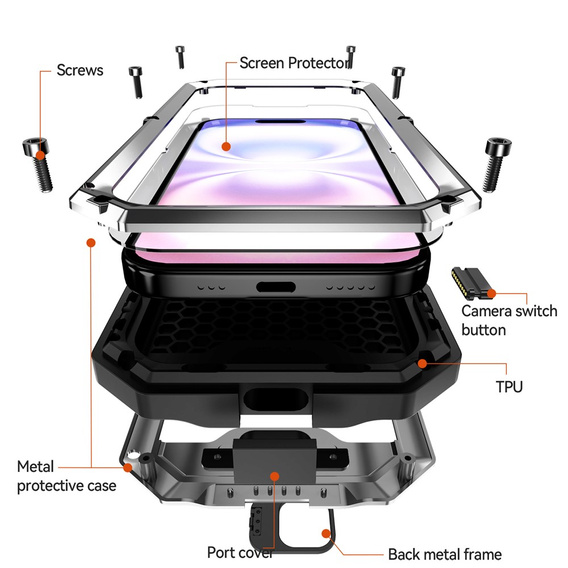 R-JUST páncélozott tok képernyővédővel és állvánnyal iPhone 17-hez
