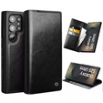 Flip tok Samsung Galaxy S25 Ultra, QIALINO Leather Wallet, fekete