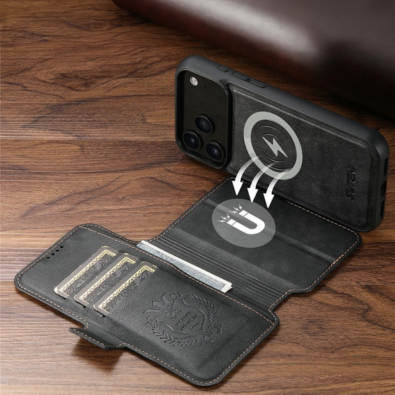 2 az 1-ben flip tok iPhone 17 Pro-hoz, SUTENI, MagSafe, fekete