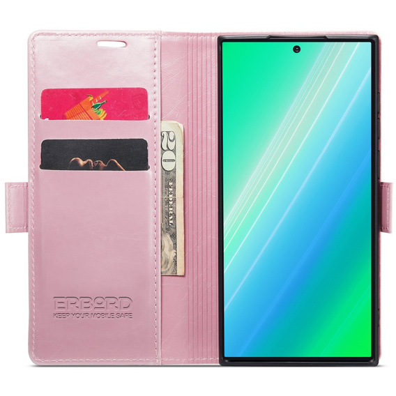 Pattintható tok a Samsung Galaxy S23 Ultra, ERBORD Waxy Wallet, rózsaszín