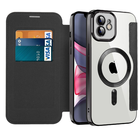 Pattintható tok a iPhone 11, RFID Wallet MagSafe CamShield, fekete