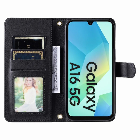 Flap tok Samsung Galaxy A16, Rhombus Crossbody Leather, fekete