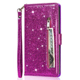 Pattintható tok a Samsung Galaxy S24 Ultra, Wallet Zipper Pocket Glittery, lila