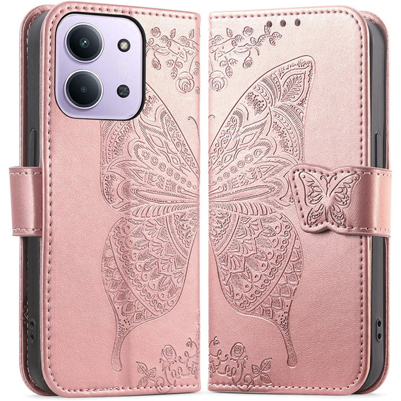 Pattintható tok a Xiaomi Redmi 15C 4G/LTE, Butterfly, rózsaszín rose gold
