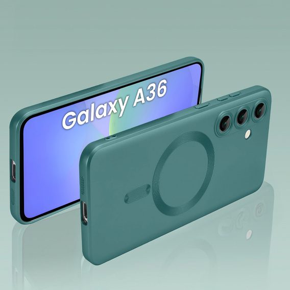 Tok Samsung Galaxy A36, ColorMag, MagSafe-hoz, zöld + 9H edzett üveg