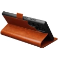 Flip tok Samsung Galaxy S25 Ultra, QIALINO Leather Wallet, barna