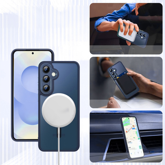 Tok Samsung Galaxy S25-hoz, MagSafe, ERBORD Matt Case, tengerészkék + képernyőüveg