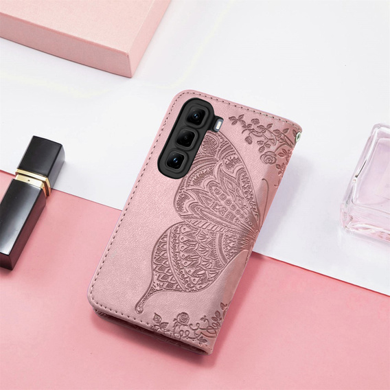 Pattintható tok a Infinix Hot 50 4G, Butterfly, rózsaszín rose gold