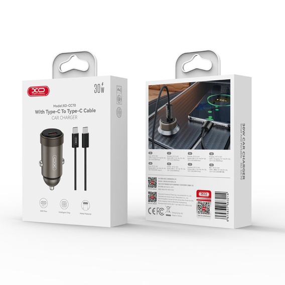 XO CC70 autós töltő USB-C kábellel, 30 W PD