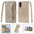 Pattintható tok a Samsung Galaxy A55, Wallet Zipper Pocket Glittery, arany