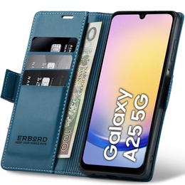 Tok Samsung Galaxy A25 5G, ERBORD Glossy Litchi, pénztárca patenttal, kék