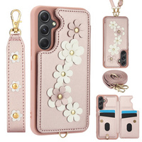 Tok Samsung Galaxy A55 5G, Leather Flower Card Slot, rózsaszín