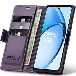 Tok Oppo A60, ERBORD Glossy Litchi, pénztárca patenttal, lila