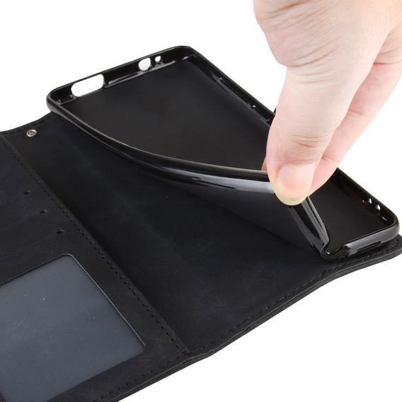Flap tok Oppo Reno 14F, kártya slot, pénztárca, fekete