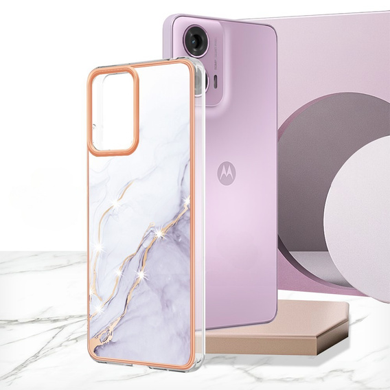Védő tok Motorola Moto G24 / G24 Power / G04, Marble Slim Case, fehér