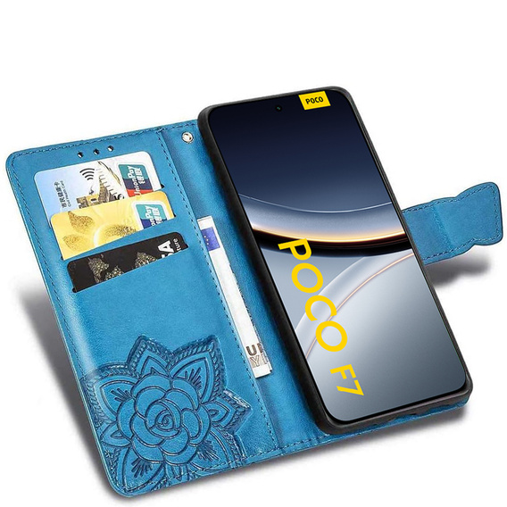 Pattintható tok a Xiaomi Poco F7, Butterfly, kék