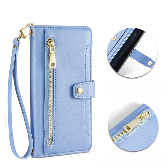 Pattintható tok a Realme 14 Pro+ 5G, Wallet Zipper Pocket, kék