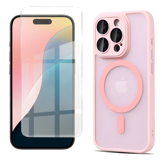 Tok iPhone 16 Pro-hoz, MagSafe, ERBORD Matt Case, rózsaszín + képernyőüveg
