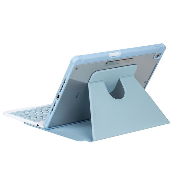Billentyűzet tok iPad 11" 2025 A16 (11 gen.) / iPad 10.9" 2022 (10 gen.), Rotary 360° Leather, világoskék