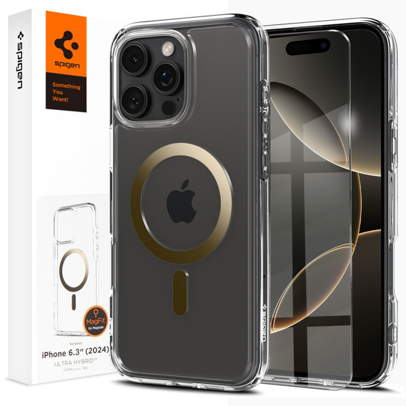 MagSafe Spigen tok iPhone 16 Pro, Ultra Hybrid, átlátszó / zöld + 9H edzett üveg