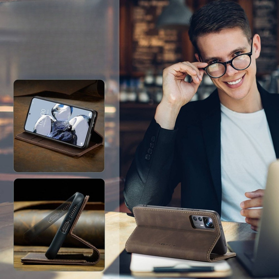CASEME tok Xiaomi 12T / 12T Pro, Leather Wallet Case, barna