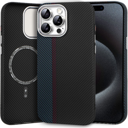 Tok iPhone 15 Pro Max, Carbon Fiber MagSafe, fekete / kék