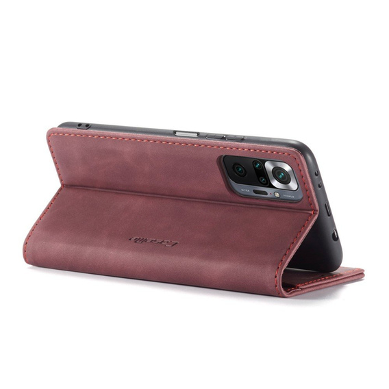 CASEME tok Xiaomi Redmi Note 10 Pro, Leather Wallet Case, piros