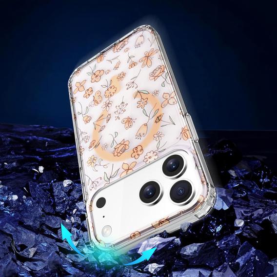 Mágneses tok virágos lézeres mintával iPhone 17 Pro Max készülékhez