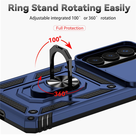 Páncélozott tok állvánnyal és lencsefedéllel Samsung Galaxy S26 Plus készülékhez, kék