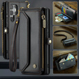 Tok CASEME Samsung Galaxy S25 Ultra, RFID Leather Wallet, vállpánttal, fekete