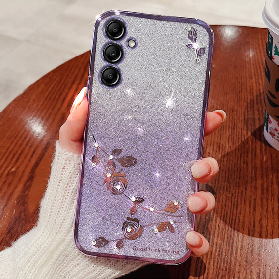 Tok Samsung Galaxy A35 5G, Glitter Flower, lila