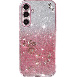 tok Samsung Galaxy A54, csillogó virág, rózsaszín rose gold