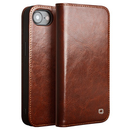 Flip tok Iphone 16E, QIALINO Leather Wallet, barna