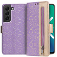 Flap tok Samsung Galaxy S22+ Plus 5G, Wallet Pocket Zipper Lace, lila