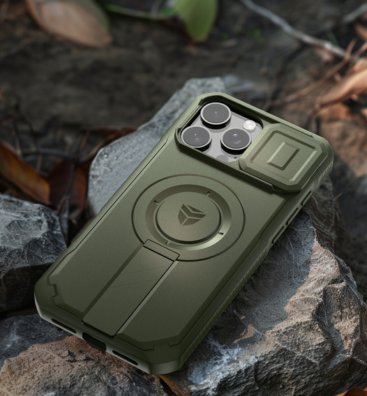 Páncélozott tok iPhone 16 Pro Max készülékhez, Dexnor CamProtect MagSafe, zöld